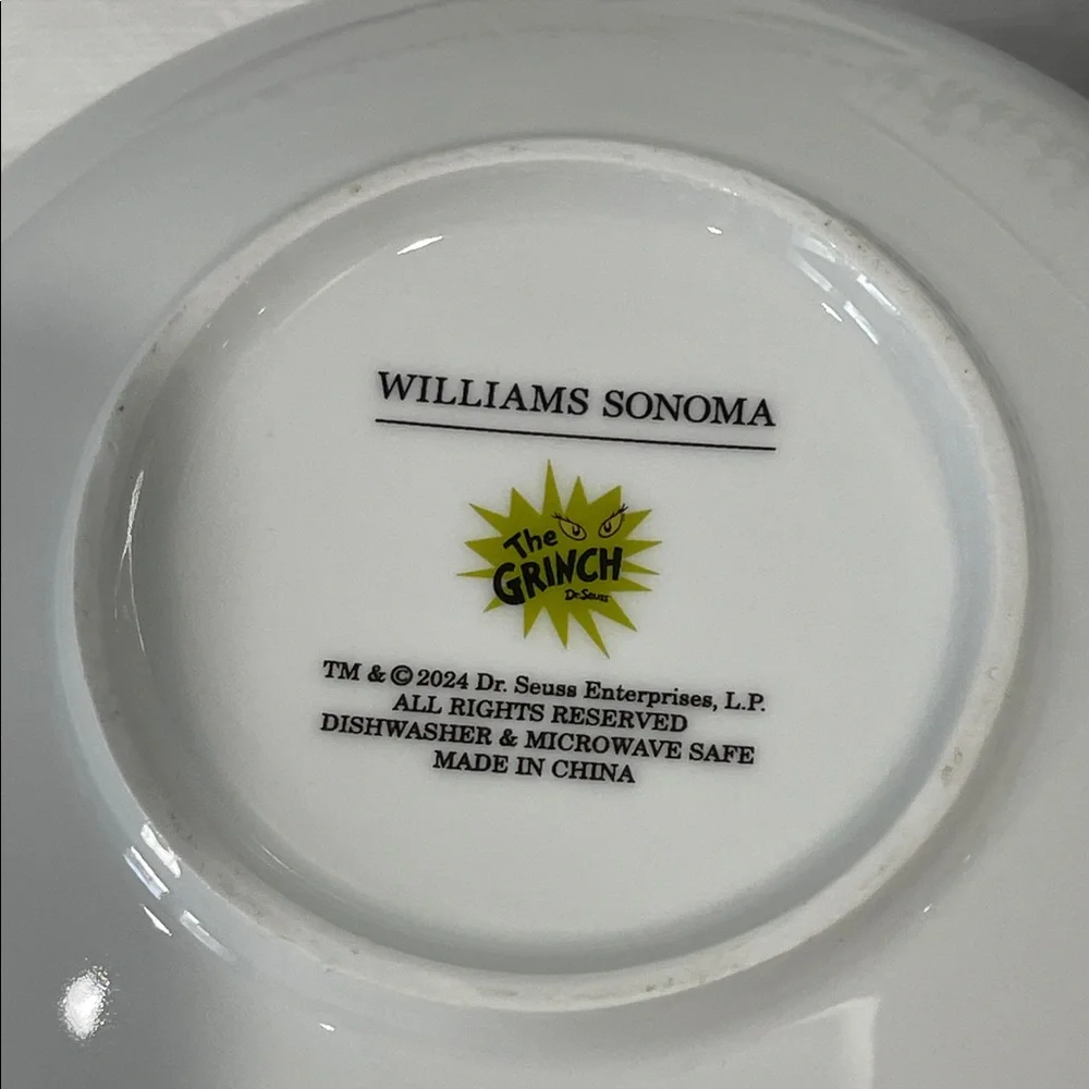 Williams Sonoma Dr. Seuss The Grinch Christmas Porcelain Cereal Bowls Set of 4